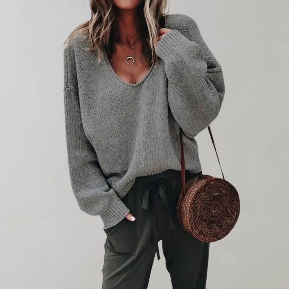 Relaxter Damen-Strickpullover mit V-Ausschnitt