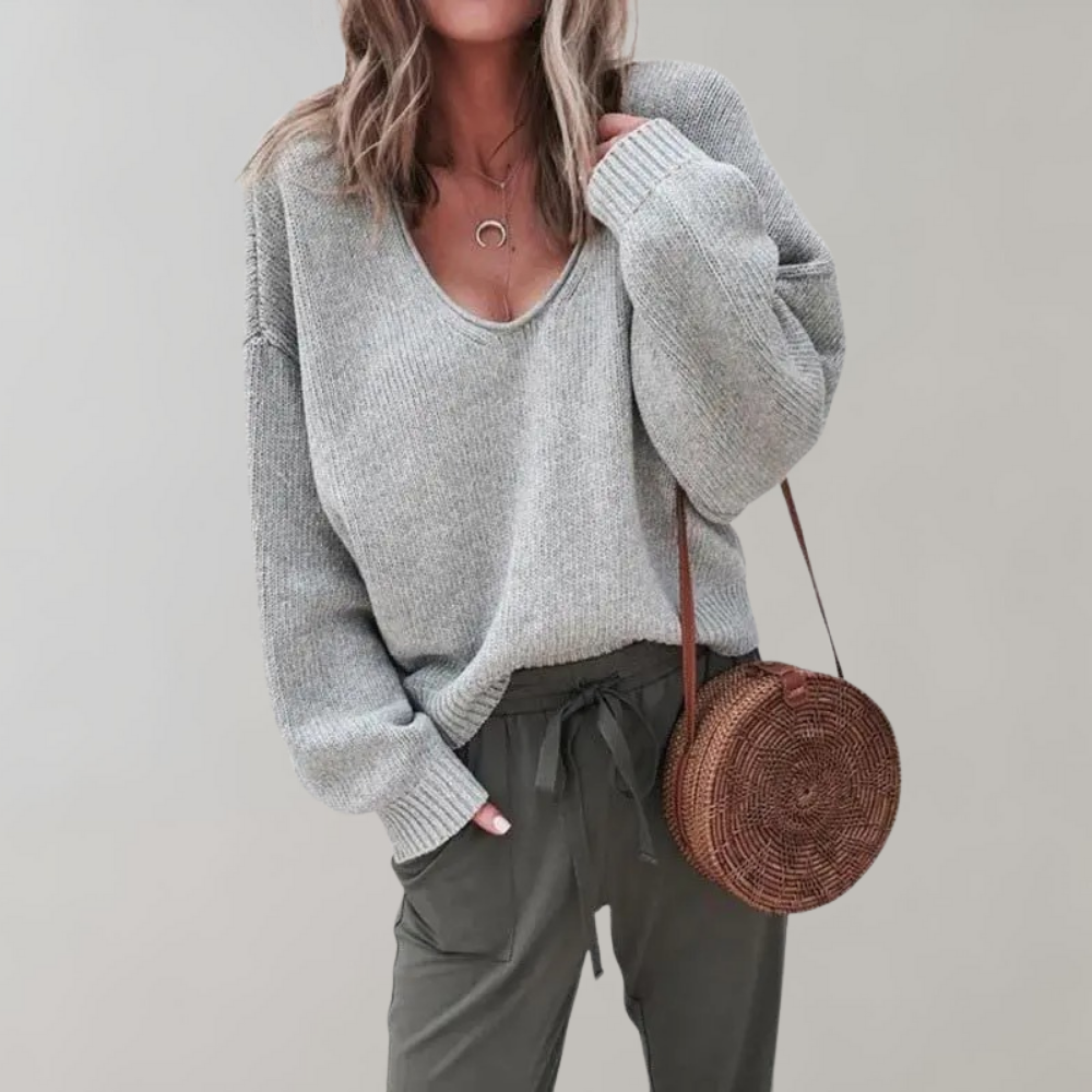 Relaxter Damen-Strickpullover mit V-Ausschnitt