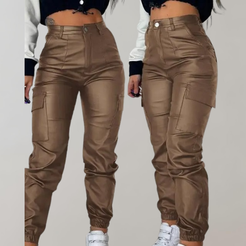 Krohn-e | Damen Cargo Hose mit Hoher Taille und Taschen
