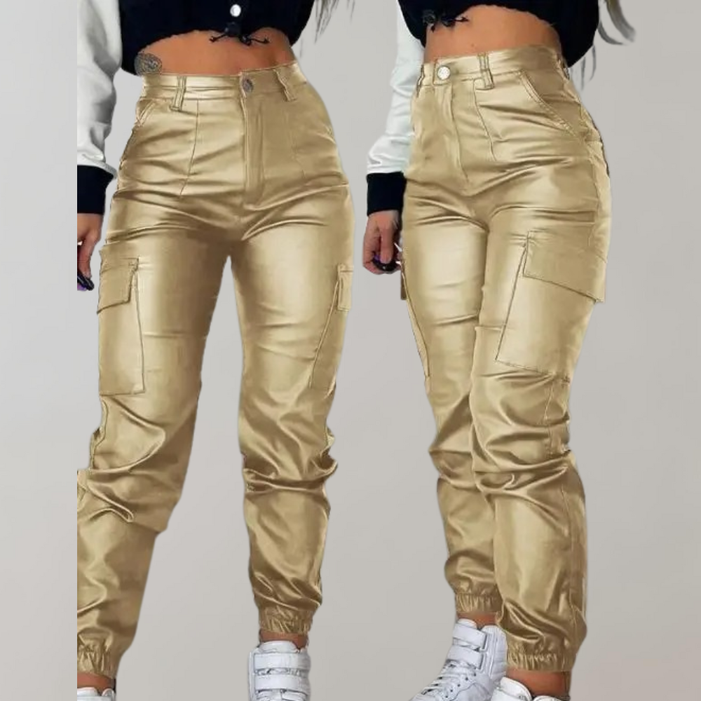 Krohn-e | Damen Cargo Hose mit Hoher Taille und Taschen