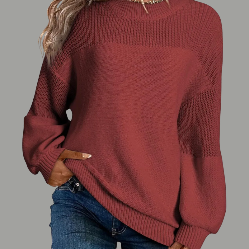 KROHN-E Damen Pullover Oversize Weich Grau Relaxed-Fit