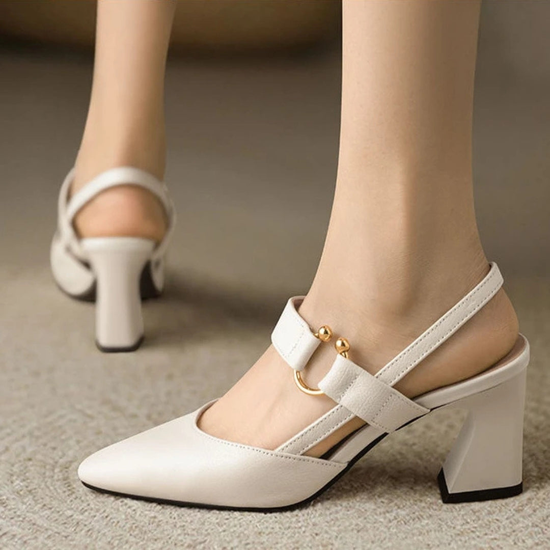 Nora | Damen Slingback Pumps mit T-Strap und Blockabsatz