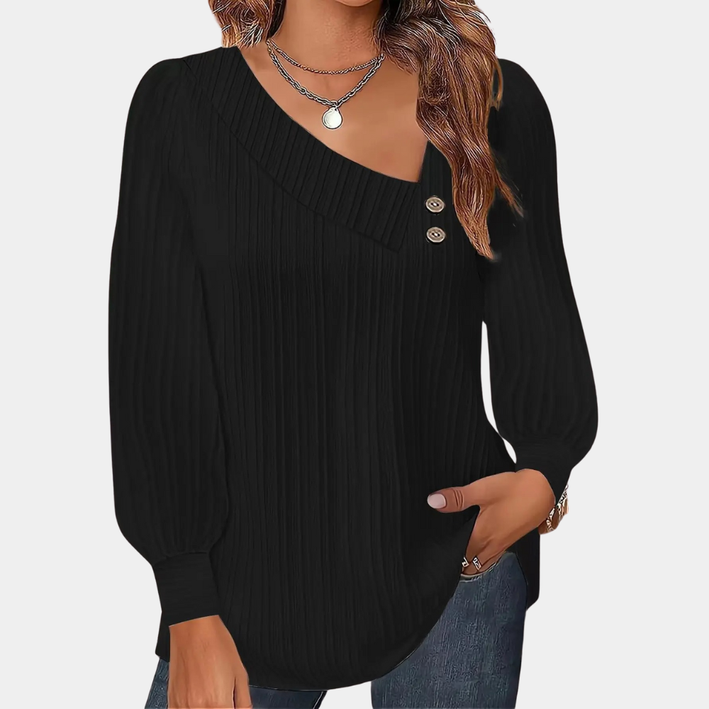 Krohn-e | Rippstrickbluse mit Knöpfen Polyester Komfortabel und Trendy