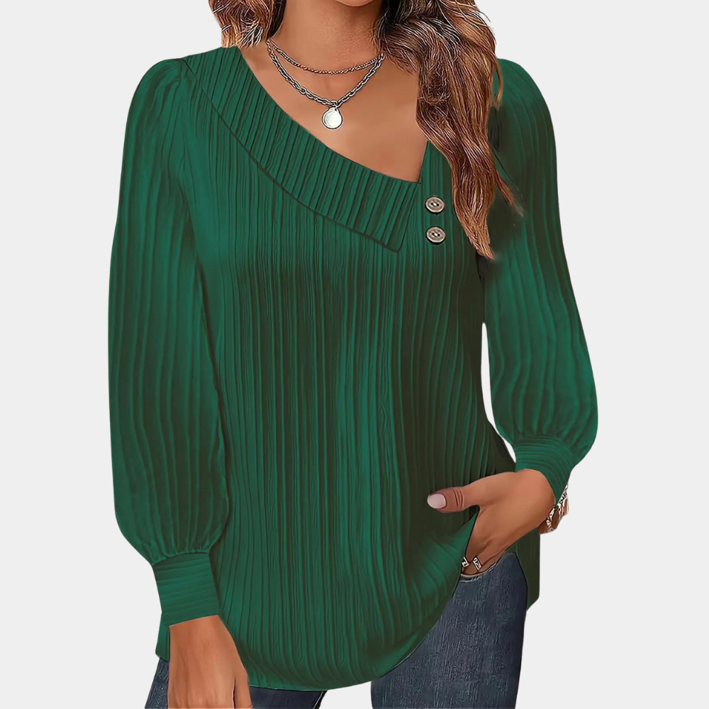 Krohn-e | Rippstrickbluse mit Knöpfen Polyester Komfortabel und Trendy