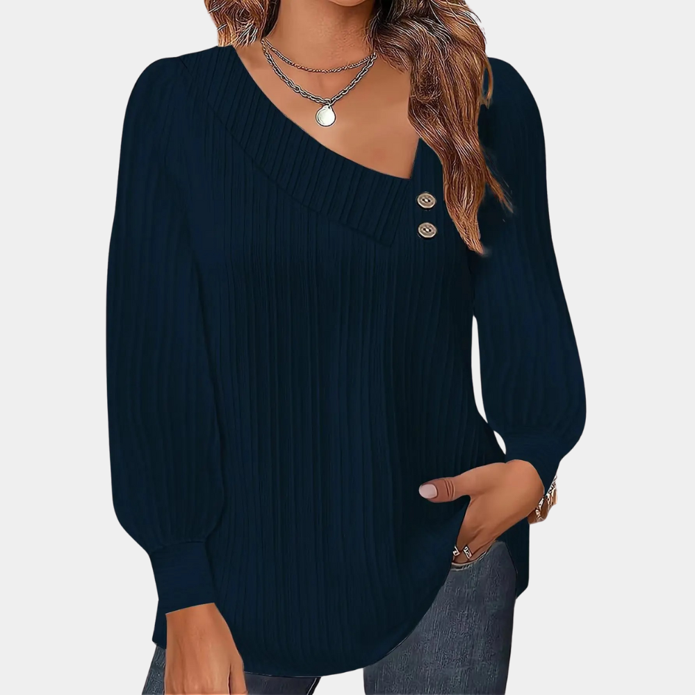 Krohn-e | Rippstrickbluse mit Knöpfen Polyester Komfortabel und Trendy