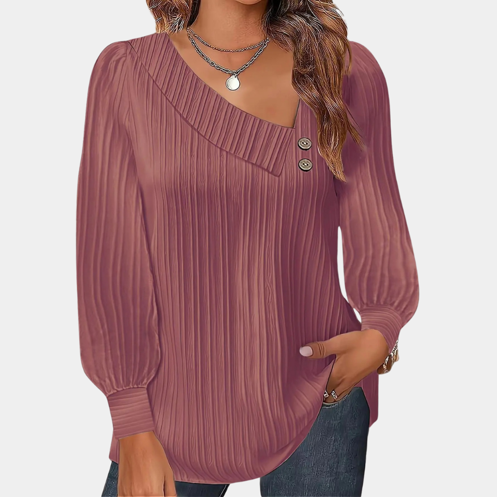 Krohn-e | Rippstrickbluse mit Knöpfen Polyester Komfortabel und Trendy