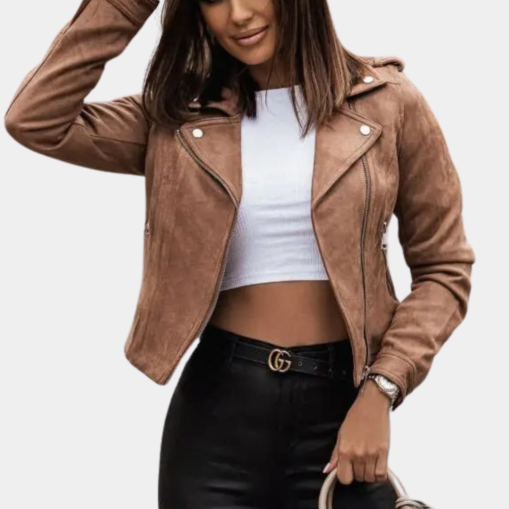 Krohn-e | Stilvolle Bikerjacke Wildlederlook Trendy und Elegant