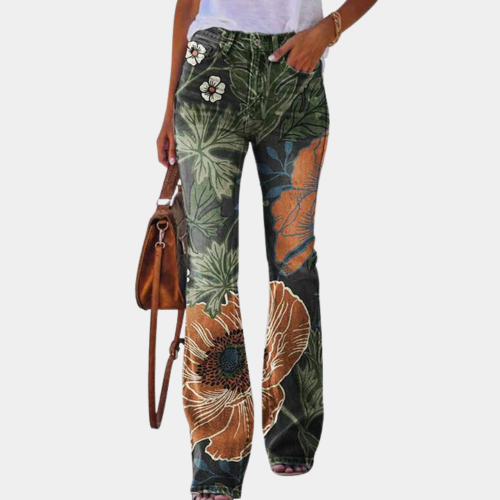 Rosmunda Damenjeans: Modische, ausgestellte Jeans mit trendigen Knöpfen