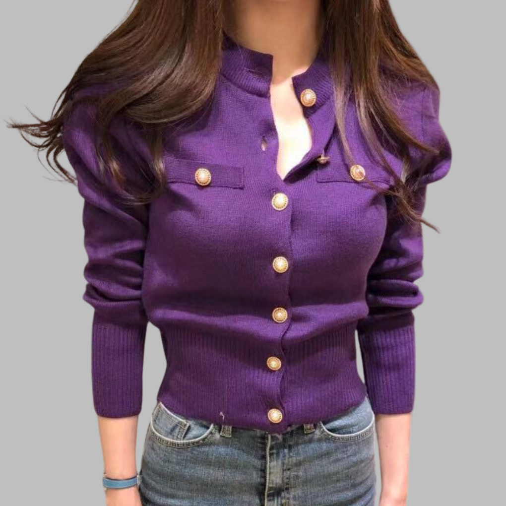 Krohn-e | Cardigan - Damen Herbst Eleganter Knopfverschluss Strickcardigan