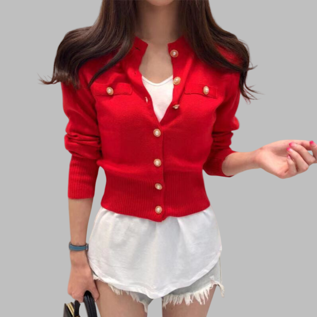 Krohn-e | Cardigan - Damen Herbst Eleganter Knopfverschluss Strickcardigan