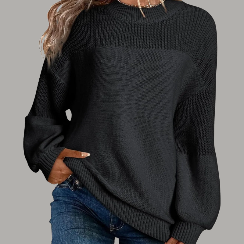 KROHN-E Damen Pullover Oversize Weich Grau Relaxed-Fit