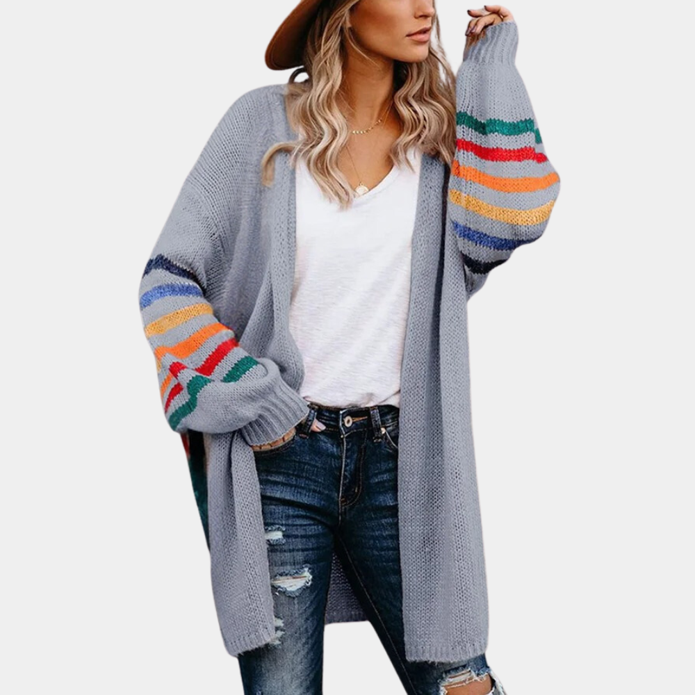 Zauberhafte Strickjacke mit Regenbogenmuster für Damen