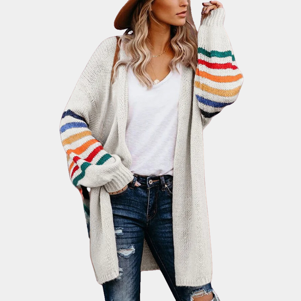 Zauberhafte Strickjacke mit Regenbogenmuster für Damen