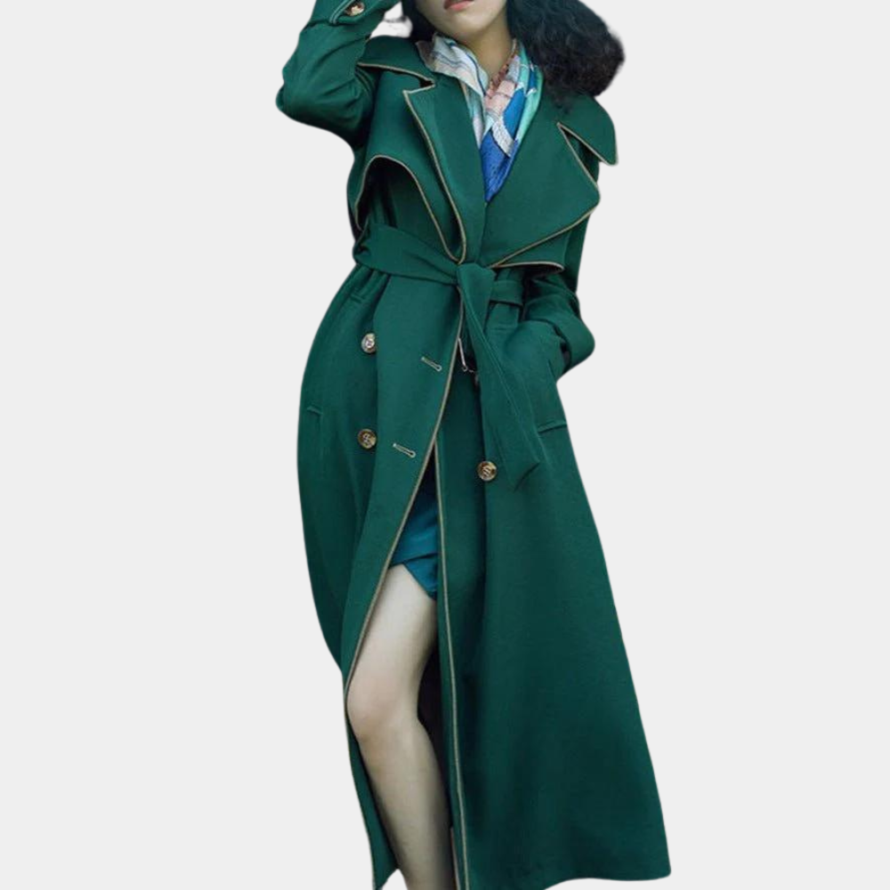 Krohn-e | grüner Trenchcoat - elegante Damenoberbekleidung