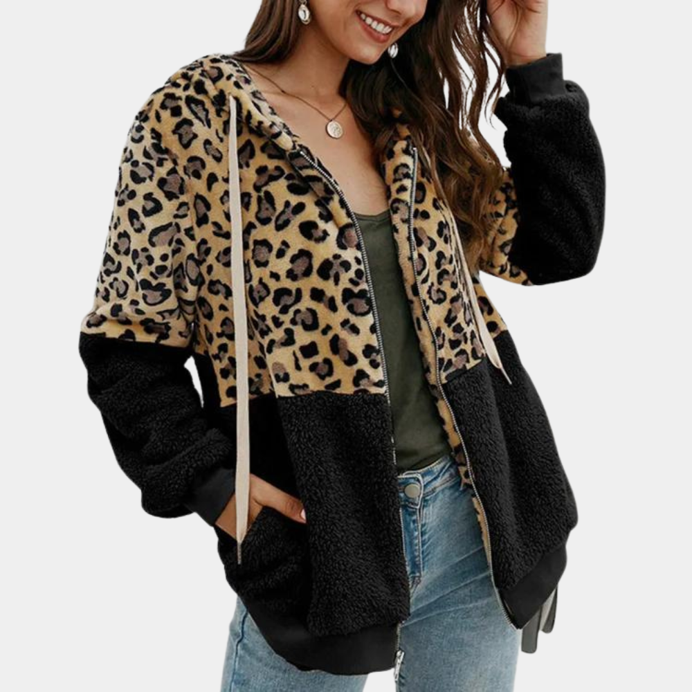 Trendiger Kapuzenpullover für Damen mit modischem Leopardenmuster