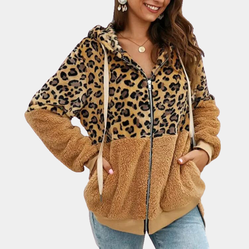 Trendiger Kapuzenpullover für Damen mit modischem Leopardenmuster