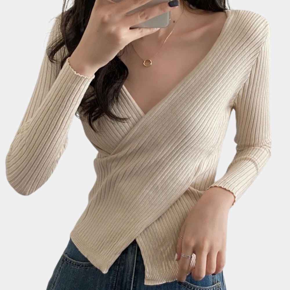 Krohn-e | Pullover - Damen Schicker Gestrickter Wickel-Pullover
