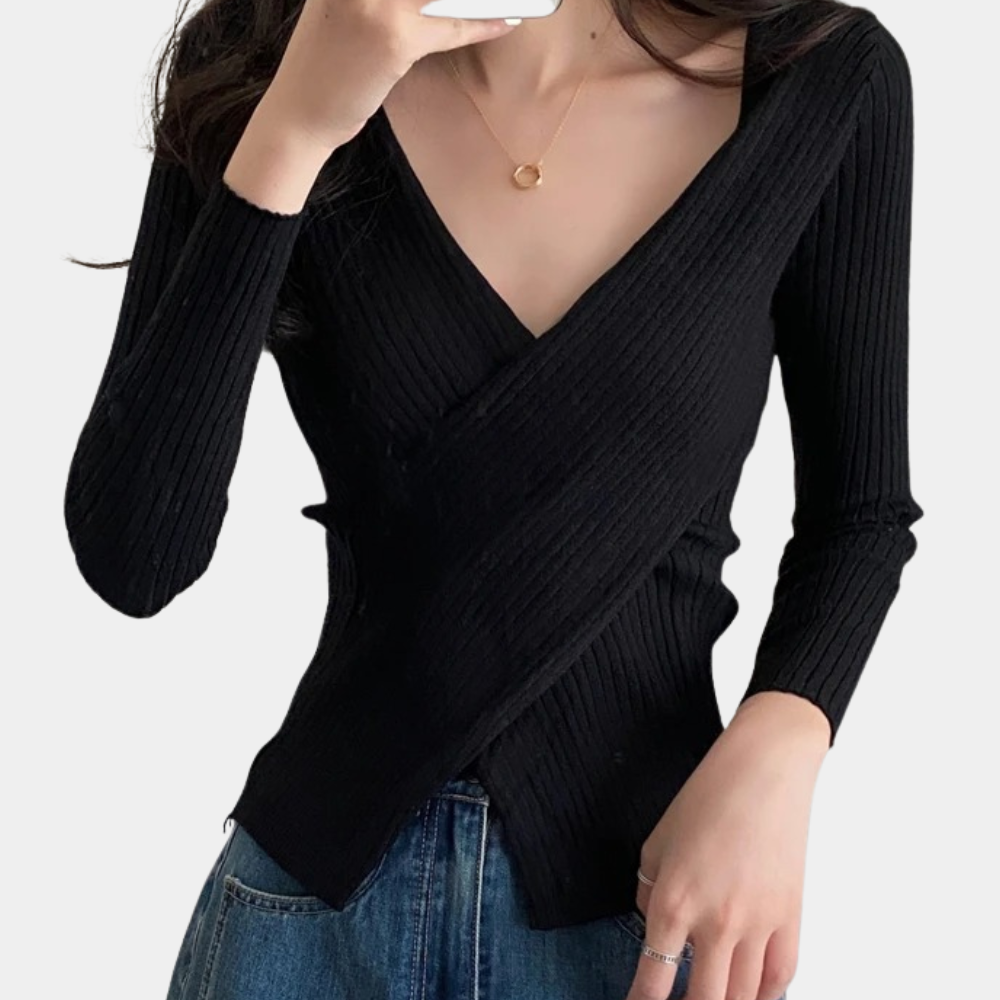Krohn-e | Pullover - Damen Schicker Gestrickter Wickel-Pullover