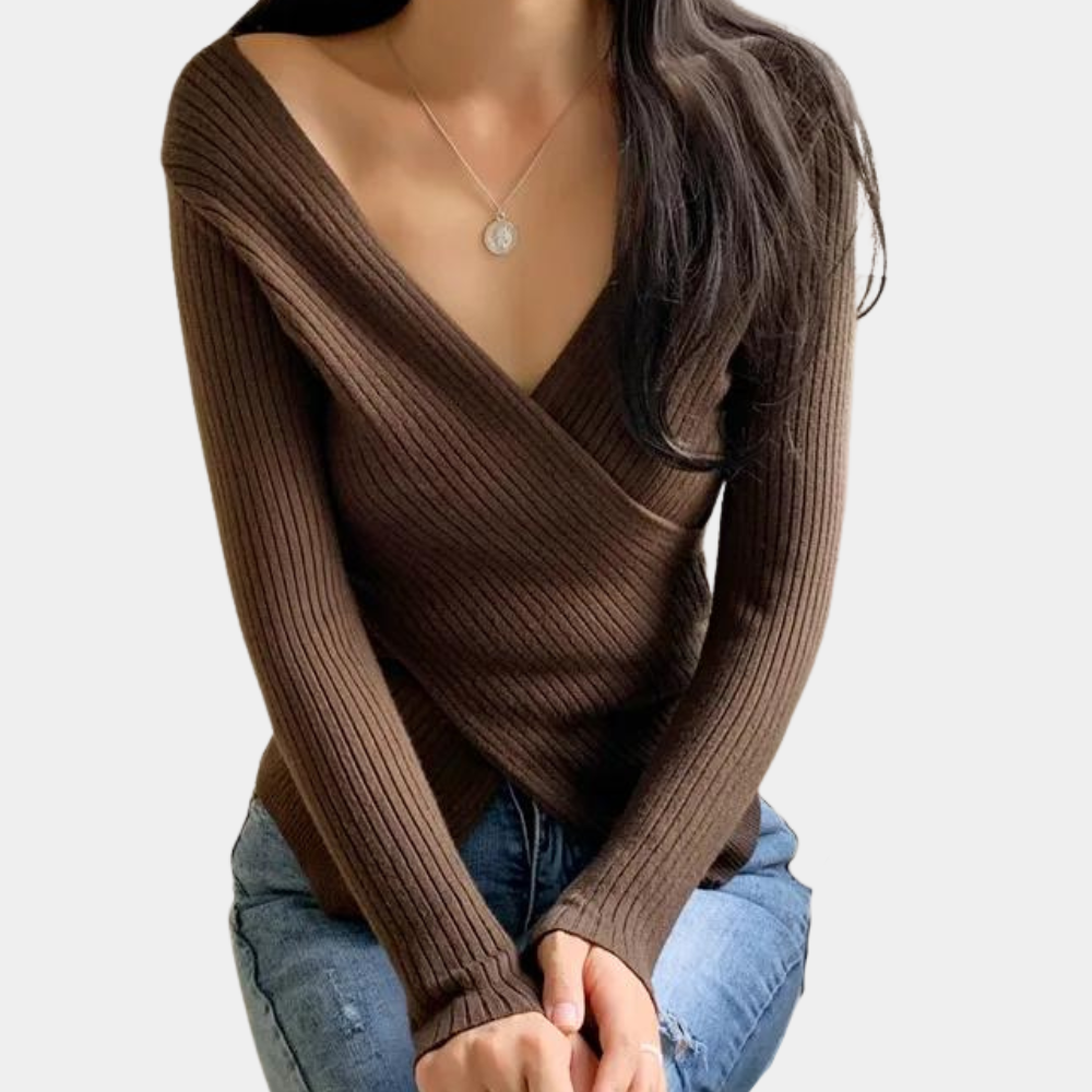 Krohn-e | Pullover - Damen Schicker Gestrickter Wickel-Pullover