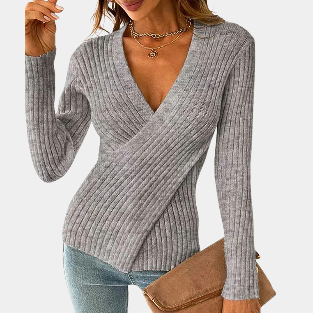 Krohn-e | Pullover - Damen Schicker Gestrickter Wickel-Pullover