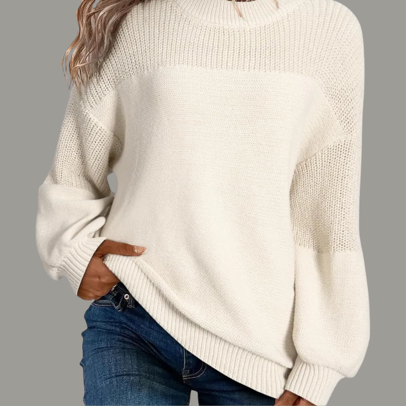 KROHN-E Damen Pullover Oversize Weich Grau Relaxed-Fit