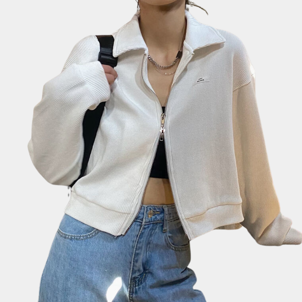Kurze Damenjacke mit Reißverschluss im angesagten Stil
