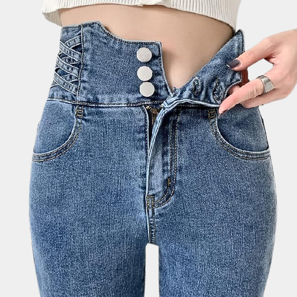 Modische Jeanshose mit hohem Bund für Damen