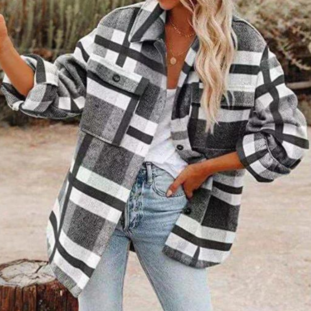 Krohn-e | Moderne karierte Herbstkuscheljacke für Damen