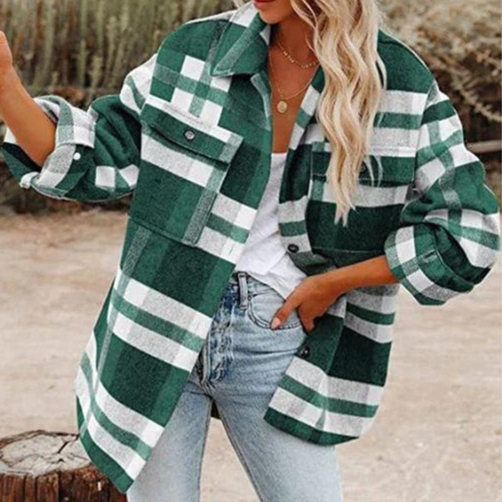Krohn-e | Moderne karierte Herbstkuscheljacke für Damen