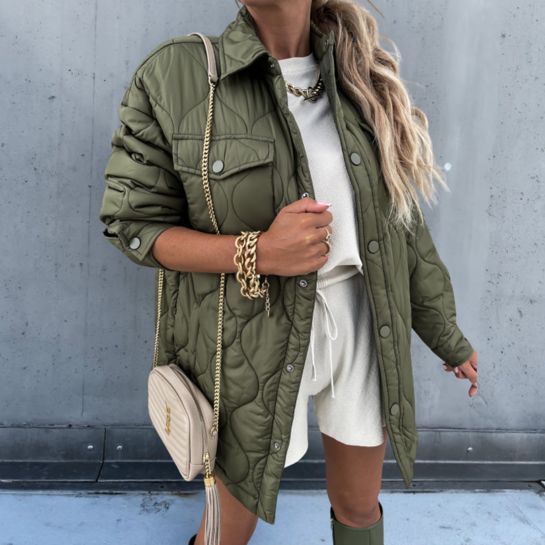 Modische Annette Patchwork-Jacke mit langem Arm und schickem Umlegekragen