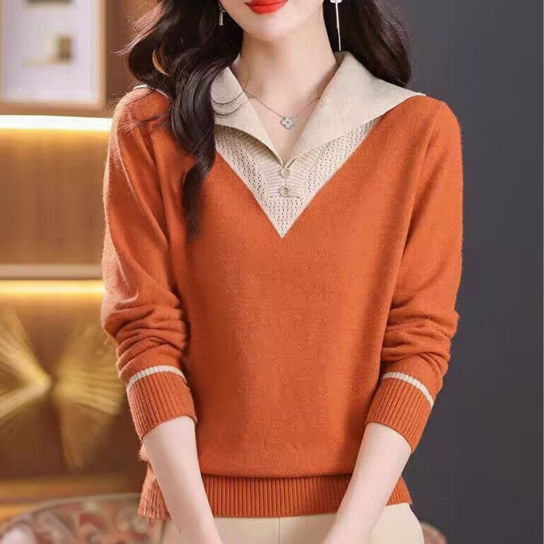 Elegantes Damen-Patchwork-Pullover mit V-Ausschnitt