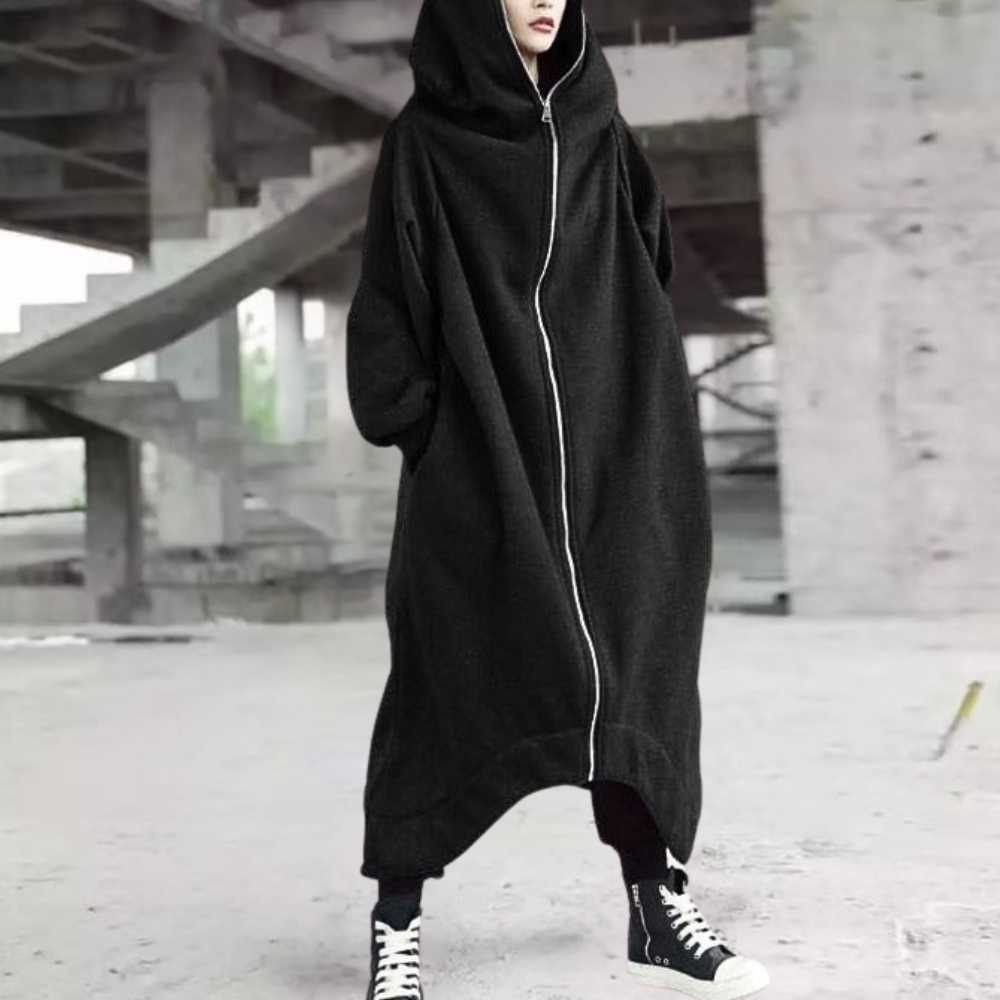 Krohn-e | Lange Winterjacke mit Kapuze und Reißverschluss für Damen