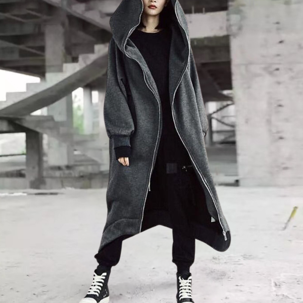 Krohn-e | Lange Winterjacke mit Kapuze und Reißverschluss für Damen