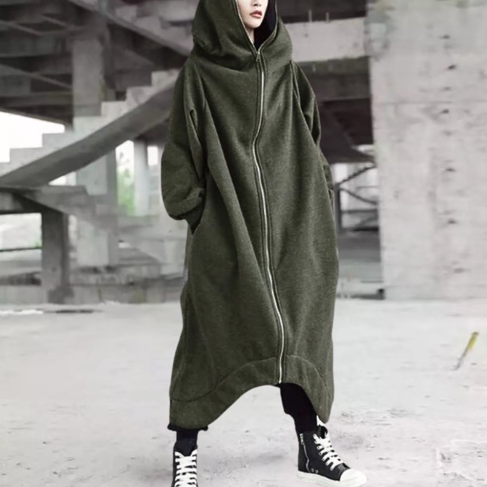 Krohn-e | Lange Winterjacke mit Kapuze und Reißverschluss für Damen