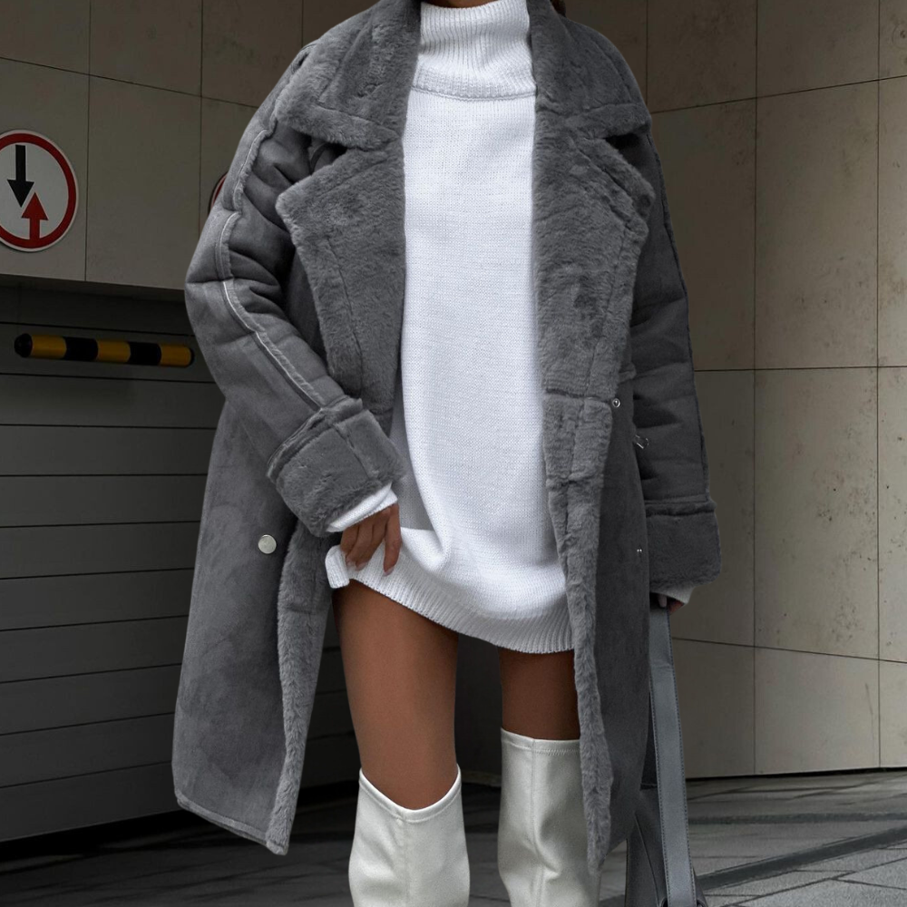 Krohn-e | Elegante lange Plüschjacke für Frauen, perfekt für den Winter