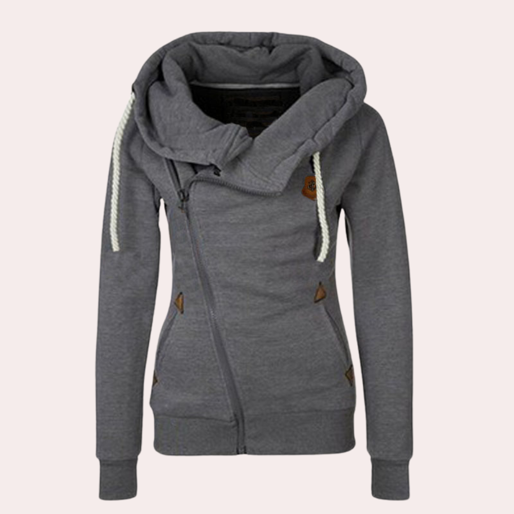 Modischer Damen-Pullover mit Kapuze und Reißverschluss