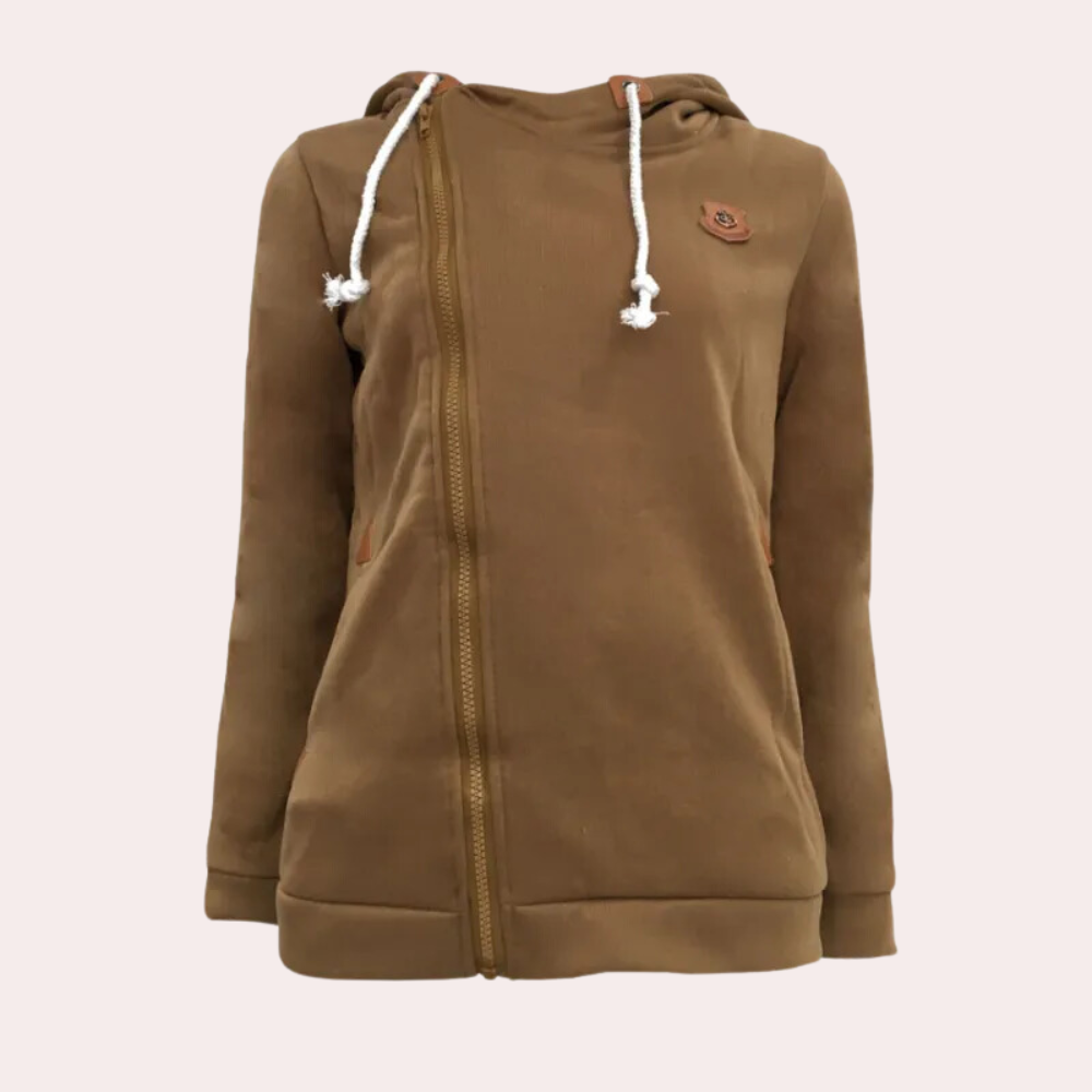 Modischer Damen-Pullover mit Kapuze und Reißverschluss