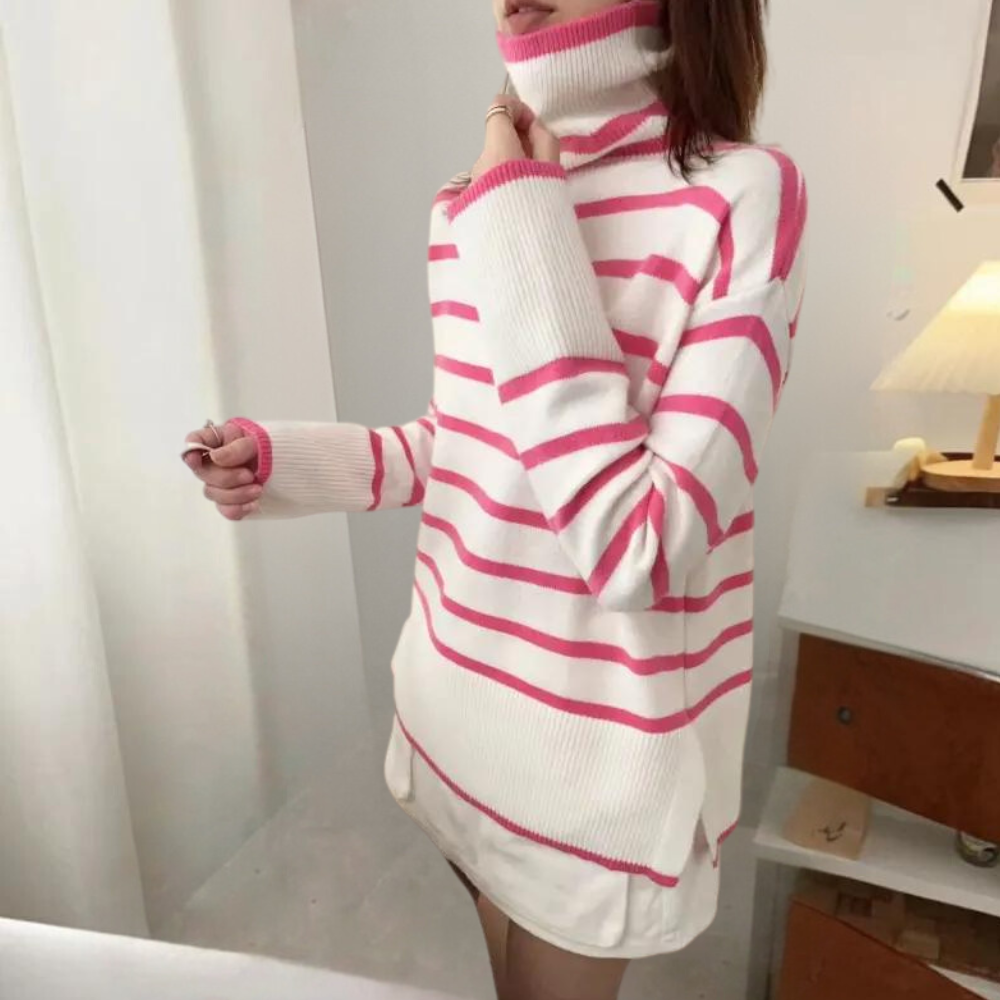 Moderner Damen-Rollkragenpullover mit Streifen