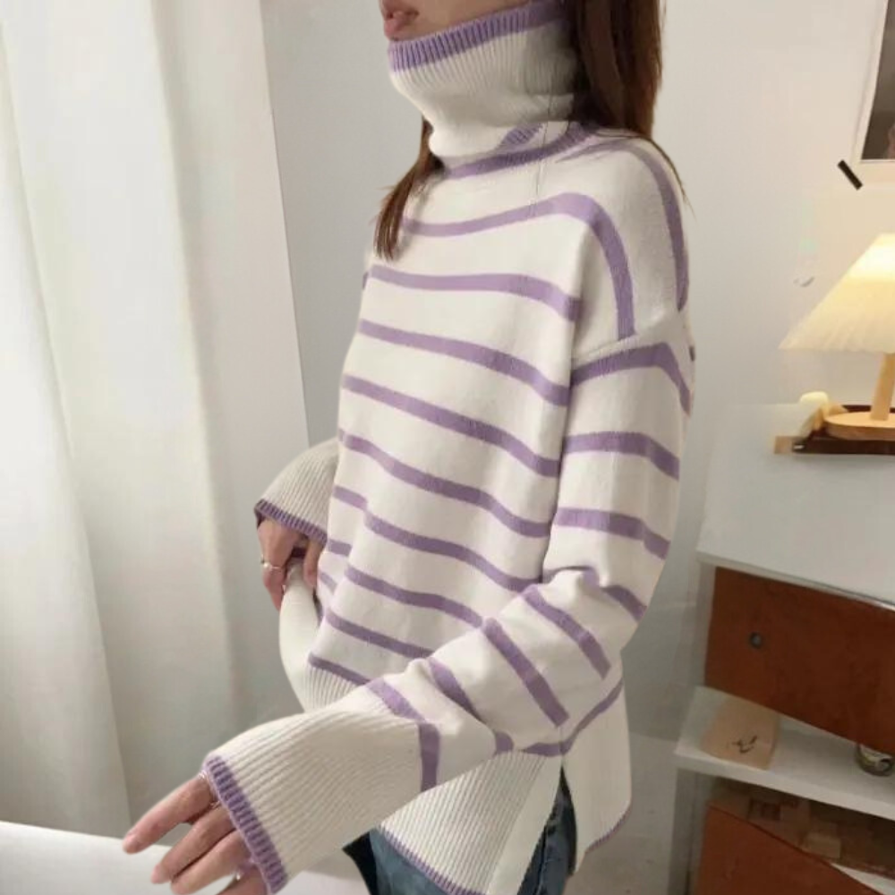 Moderner Damen-Rollkragenpullover mit Streifen