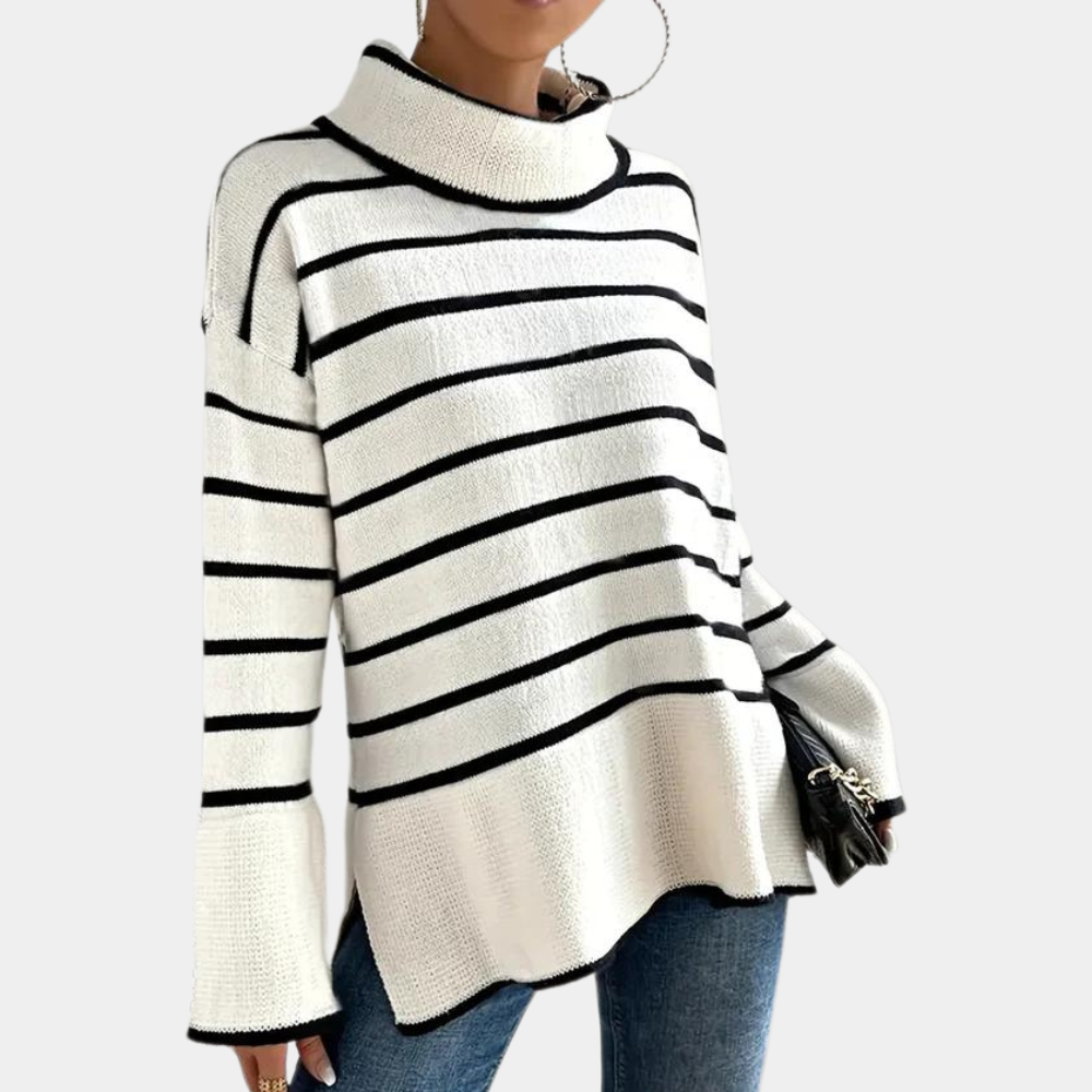 Moderner Damen-Rollkragenpullover mit Streifen