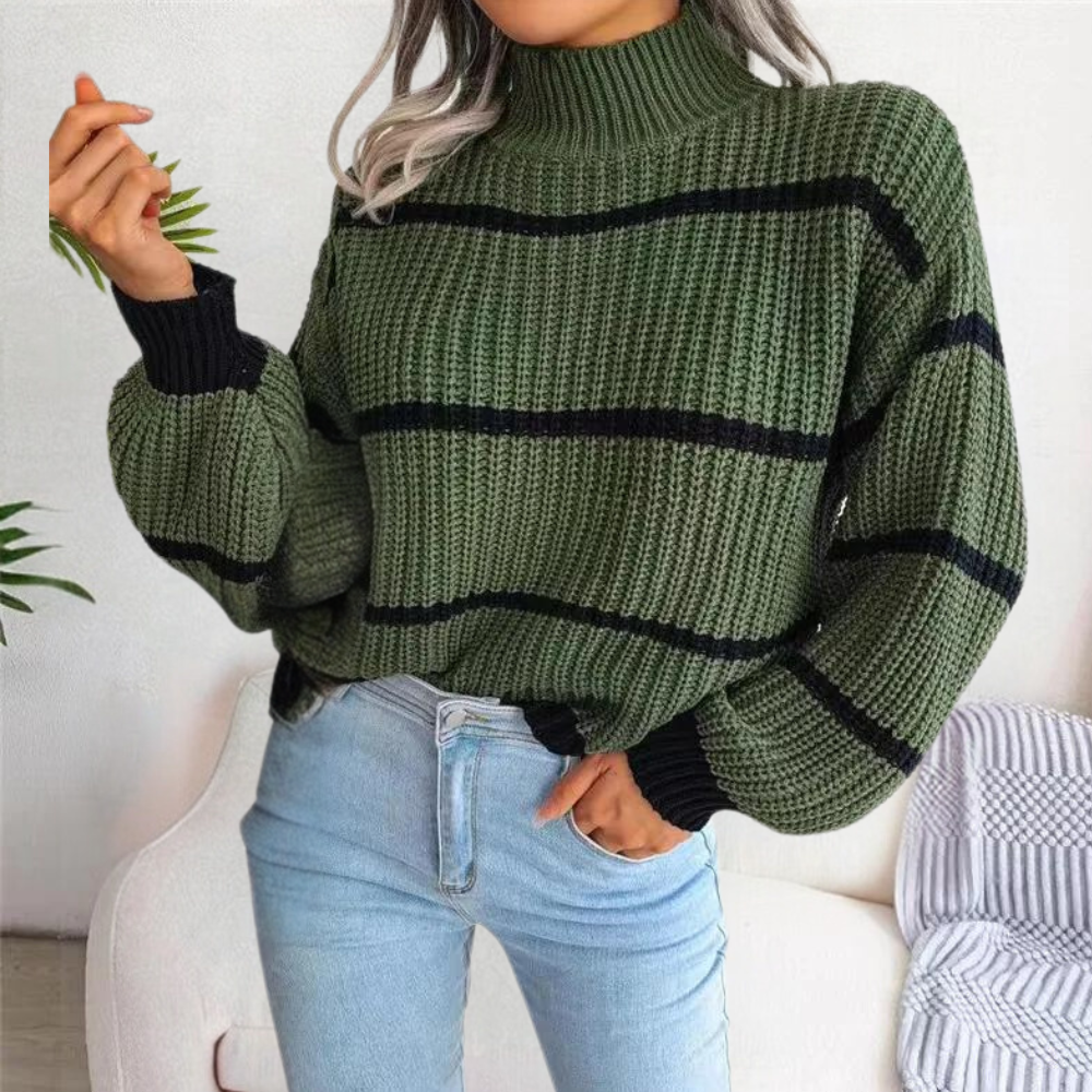Celine Damenpullover: Warmer, modischer Pullover mit hohem Ausschnitt