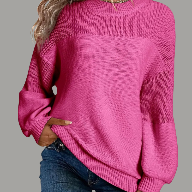KROHN-E Damen Pullover Oversize Weich Grau Relaxed-Fit