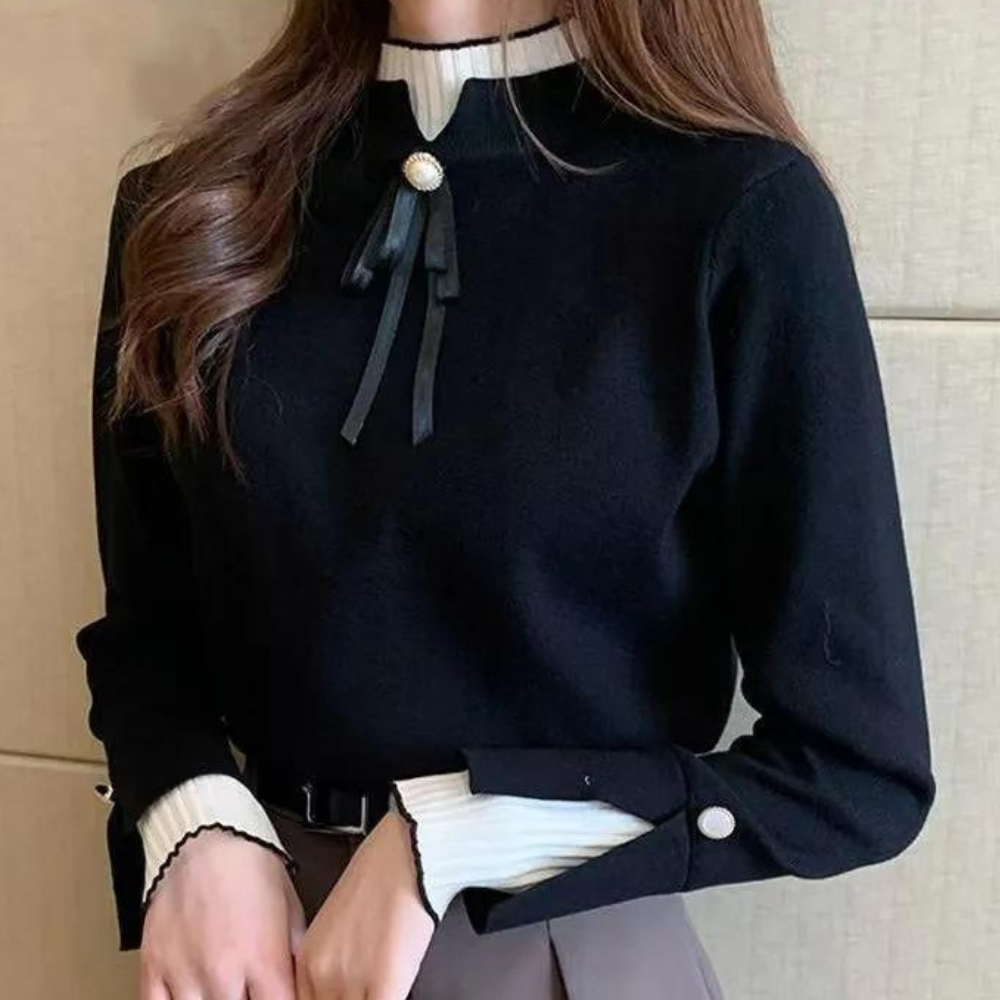 Eleganter Damen-Pullover mit Halbring-Ausschnitt und raffinierter Schleife