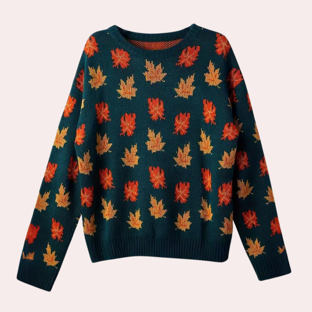 Krohn-e | Strickpullover Blattmuster Rundhals Langarm Rippbündchen