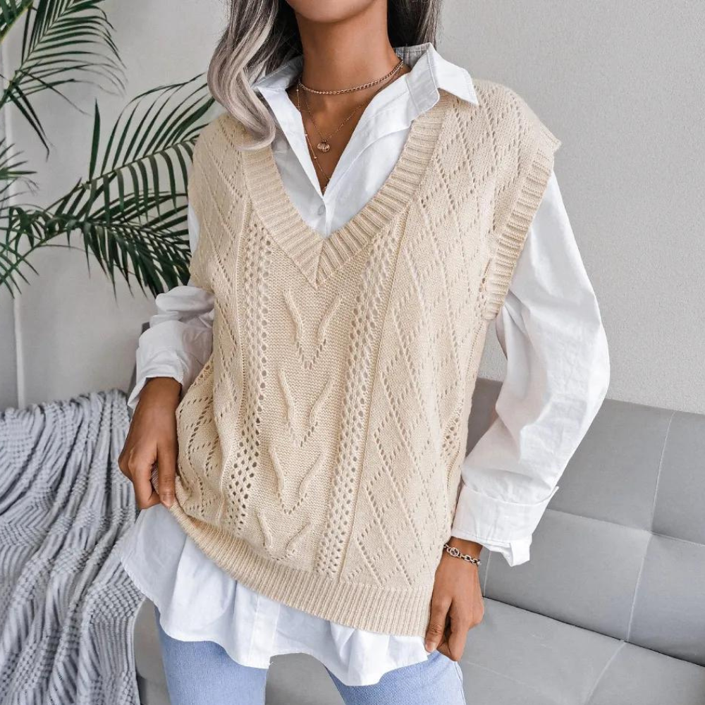Elegante Damen-Strickweste mit V-Ausschnitt und Zopfmuster