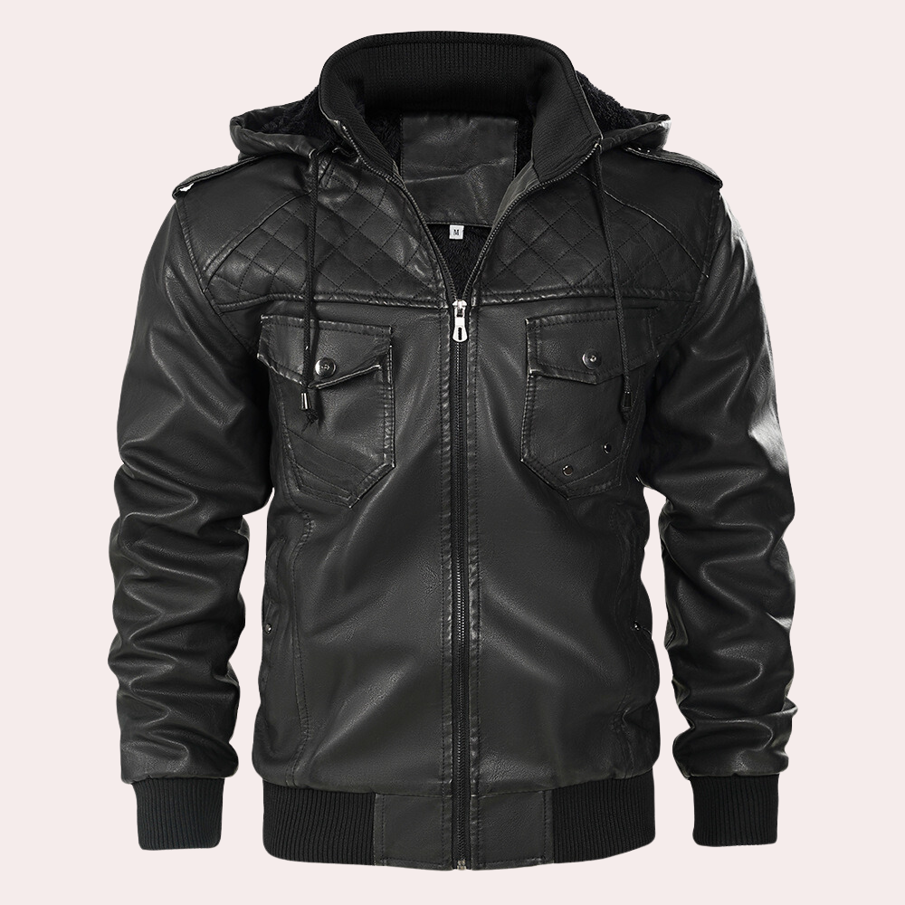 Stylische Herren Lederjacke von Kyriakos mit modischer Kapuze