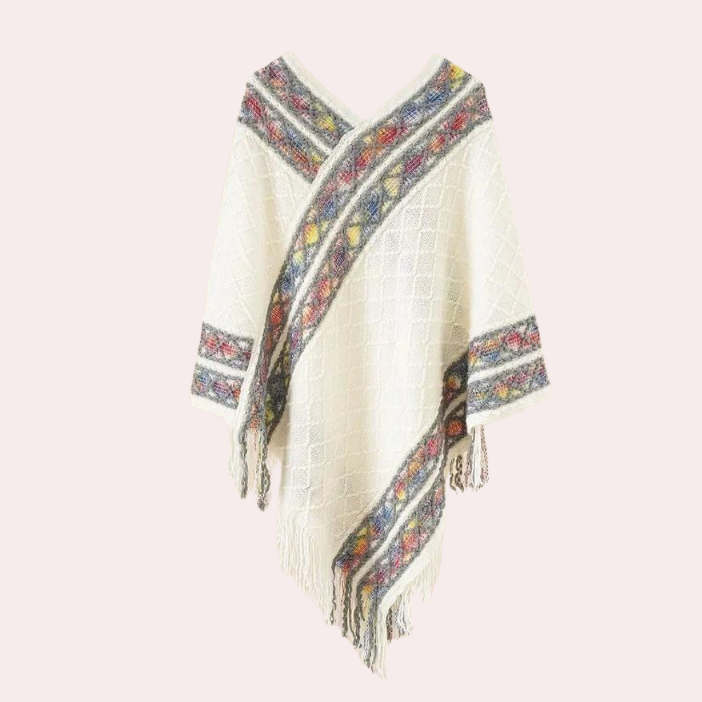 Modischer Boho-Poncho von Zoi für Damen mit V-Ausschnitt