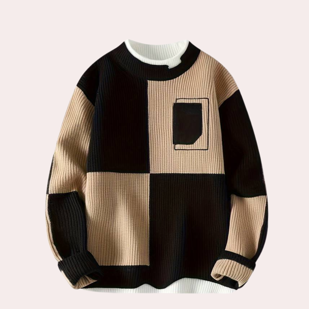 Krohn-e | Strickpullover mit Karierter Kontrast Weiches Strick Modernes Design