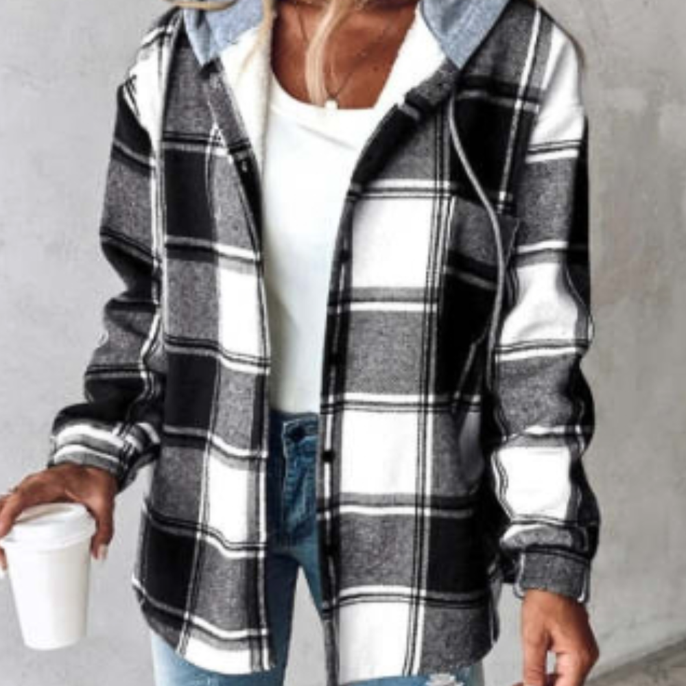 Modische Damenjacke Zelina mit warmer Karomuster-Kapuze