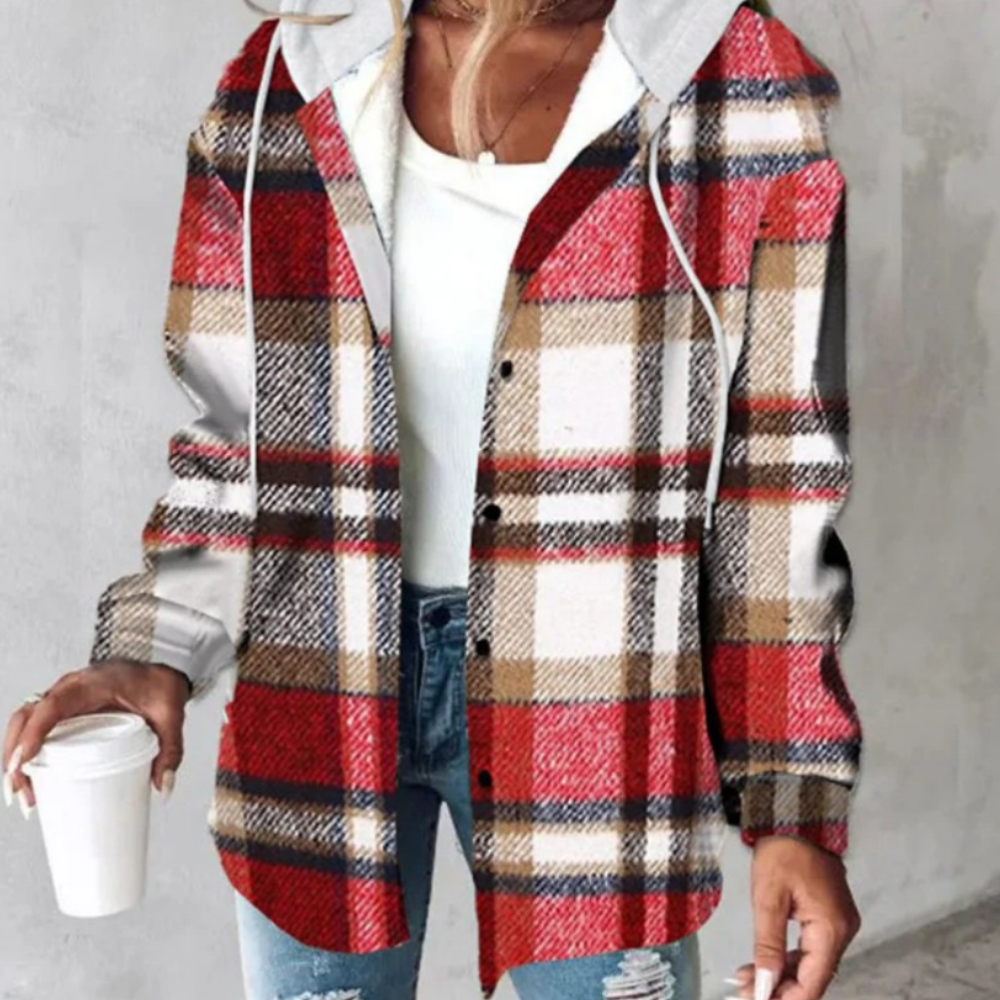 Modische Damenjacke Zelina mit warmer Karomuster-Kapuze